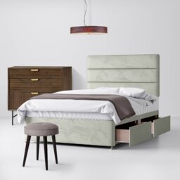 Single - Divan Bed and Cornell Lined Headboard - Light Grey - Velvet - 3ft - Happy Beds - thumbnail 2