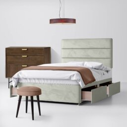 Single - Divan Bed and Cornell Lined Headboard - Light Grey - Velvet - 3ft - Happy Beds - thumbnail 3