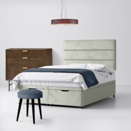 Single - Divan Bed and Cornell Lined Headboard - Light Grey - Velvet - 3ft - Happy Beds - thumbnail 5