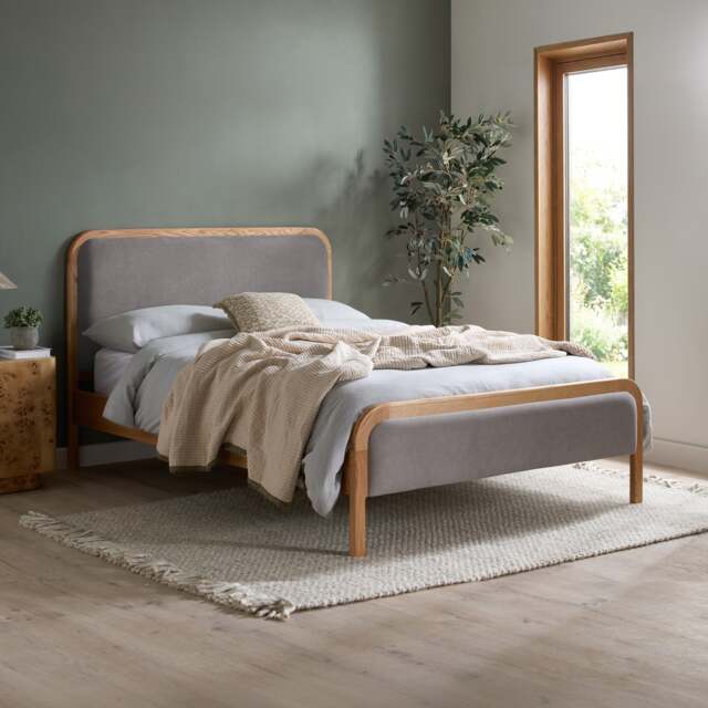 Amaya - King-Size - Low Foot-End Bed - Grey/Oak - Fabric/Wood - 5ft - image 1