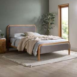 Amaya - King-Size - Low Foot-End Bed - Grey/Oak - Fabric/Wood - 5ft