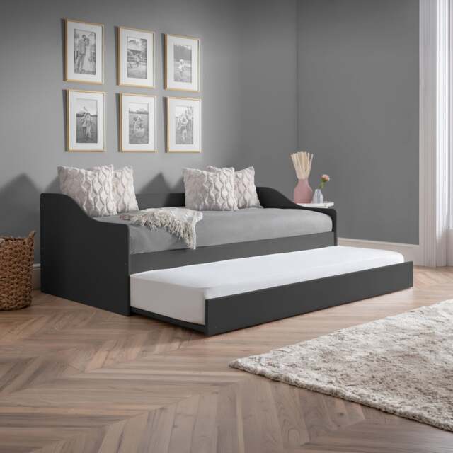 Elba - Single - Day Bed - Guest Bed Trundle - Dark Grey - Wooden - 3ft - Happy Beds - image 1