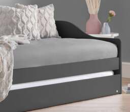 Elba - Single - Day Bed - Guest Bed Trundle - Dark Grey - Wooden - 3ft - Happy Beds - thumbnail 4