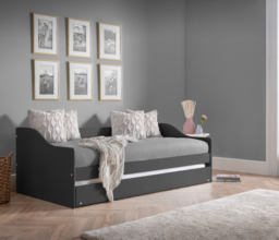 Elba - Single - Day Bed - Guest Bed Trundle - Dark Grey - Wooden - 3ft - Happy Beds - thumbnail 2