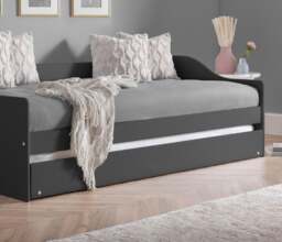 Elba - Single - Day Bed - Guest Bed Trundle - Dark Grey - Wooden - 3ft - Happy Beds - thumbnail 6