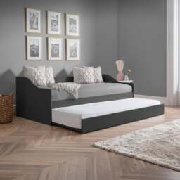 Elba - Single - Day Bed - Guest Bed Trundle - Dark Grey - Wooden - 3ft - Happy Beds