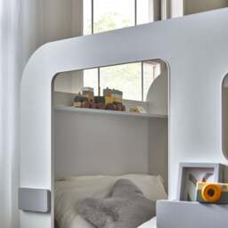 Tourer - Single - Caravan Shaped Kids Bed with Shelving and Underbed Drawer - Grey/White - Wooden - 3ft - Happy Beds - thumbnail 4