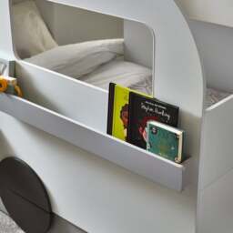 Tourer - Single - Caravan Shaped Kids Bed with Shelving and Underbed Drawer - Grey/White - Wooden - 3ft - Happy Beds - thumbnail 5