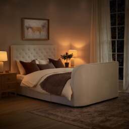 Kira - Double - 2 Drawer Storage TV Bed - White - Fabric - 4ft6 - Happy Beds - thumbnail 8