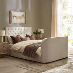 Kira - Double - 2 Drawer Storage TV Bed - White - Fabric - 4ft6 - Happy Beds - thumbnail 2