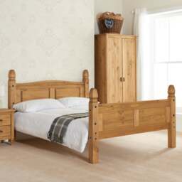 Corona - Double Chunky Pine Wooden Bed Frame - High Foot End - Waxed - Black Stud Detail - 4ft6 - Happy Beds - thumbnail 4