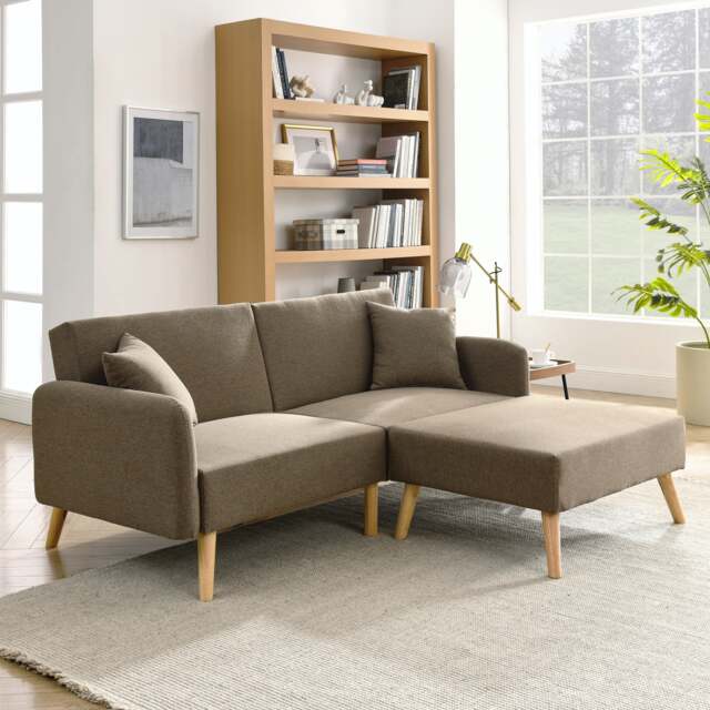 Zara - Two-Seater Sofa Bed with Matching Stool - Brown - Fabric - Two Seater - Happy Beds - image 1