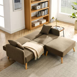 Zara - Two-Seater Sofa Bed with Matching Stool - Brown - Fabric - Two Seater - Happy Beds - thumbnail 2