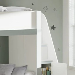 Gaia - Single - Storage Bunk Bed with Cupboards - White/Silver - Wooden - 3ft - thumbnail 2