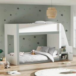 Gaia - Single - Storage Bunk Bed with Cupboards - White/Silver - Wooden - 3ft - thumbnail 1