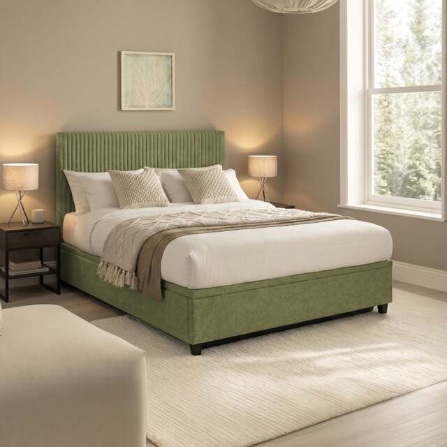 Avery - Super King Size - Ottoman Storage Bed - Green - Fabric - 6ft - Happy Beds - image 1