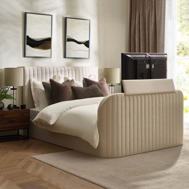 Hermione - Super King Size - Ottoman Storage TV Bed - Natural - Fabric - 6ft - image 1