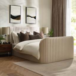 Hermione - Super King Size - Ottoman Storage TV Bed - Natural - Fabric - 6ft - thumbnail 4