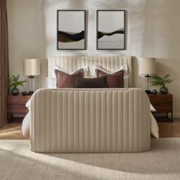 Hermione - Super King Size - Ottoman Storage TV Bed - Natural - Fabric - 6ft - thumbnail 5