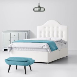 Super King Size - Divan Bed and Victor Buttoned Headboard - White - Fabric - 6ft - Happy Beds - thumbnail 1