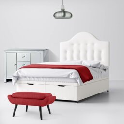 Super King Size - Divan Bed and Victor Buttoned Headboard - White - Fabric - 6ft - Happy Beds - thumbnail 4