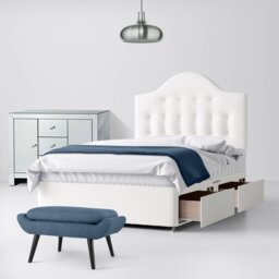 Super King Size - Divan Bed and Victor Buttoned Headboard - White - Fabric - 6ft - Happy Beds - thumbnail 2