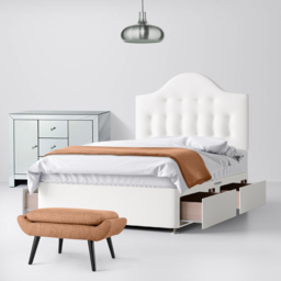 Super King Size - Divan Bed and Victor Buttoned Headboard - White - Fabric - 6ft - Happy Beds - thumbnail 3