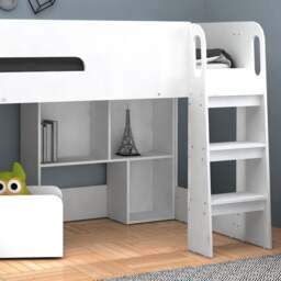 Kudl - Single – Mid Sleeper with Mini-Desk, Bookcase and Toybox - White - Wooden - 3ft - thumbnail 2