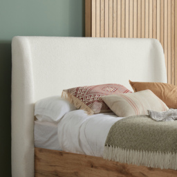 Halfden - Double - Boucle Winged Ottoman Storage Bed - White - Boucle Fabric - 4ft6 - thumbnail 3