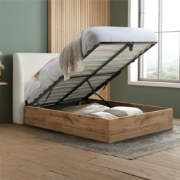 Halfden - Double - Boucle Winged Ottoman Storage Bed - White - Boucle Fabric - 4ft6 - thumbnail 2