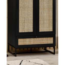 Padstow - Combination Wardrobe - Black - Wooden/Rattan - Happy Beds - thumbnail 4