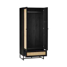 Padstow - Combination Wardrobe - Black - Wooden/Rattan - Happy Beds - thumbnail 2