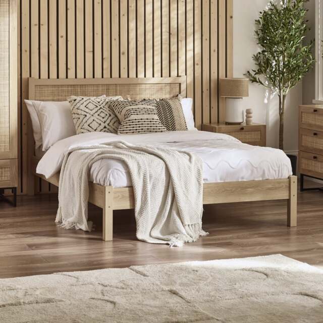 Padstow - Double - Rattan Bed - Oak - Wooden - 4ft6 - Happy Beds - image 1
