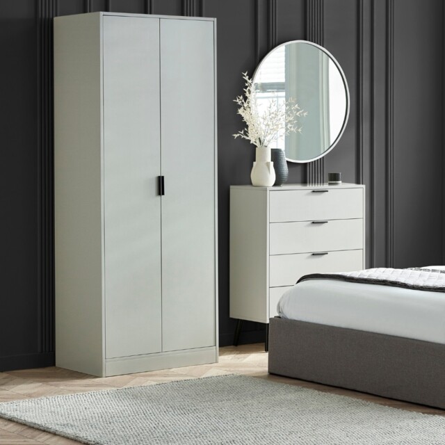 Alba – 2 Door Wardrobe – Silk Grey – Lacquered MDF - Happy Beds - image 1