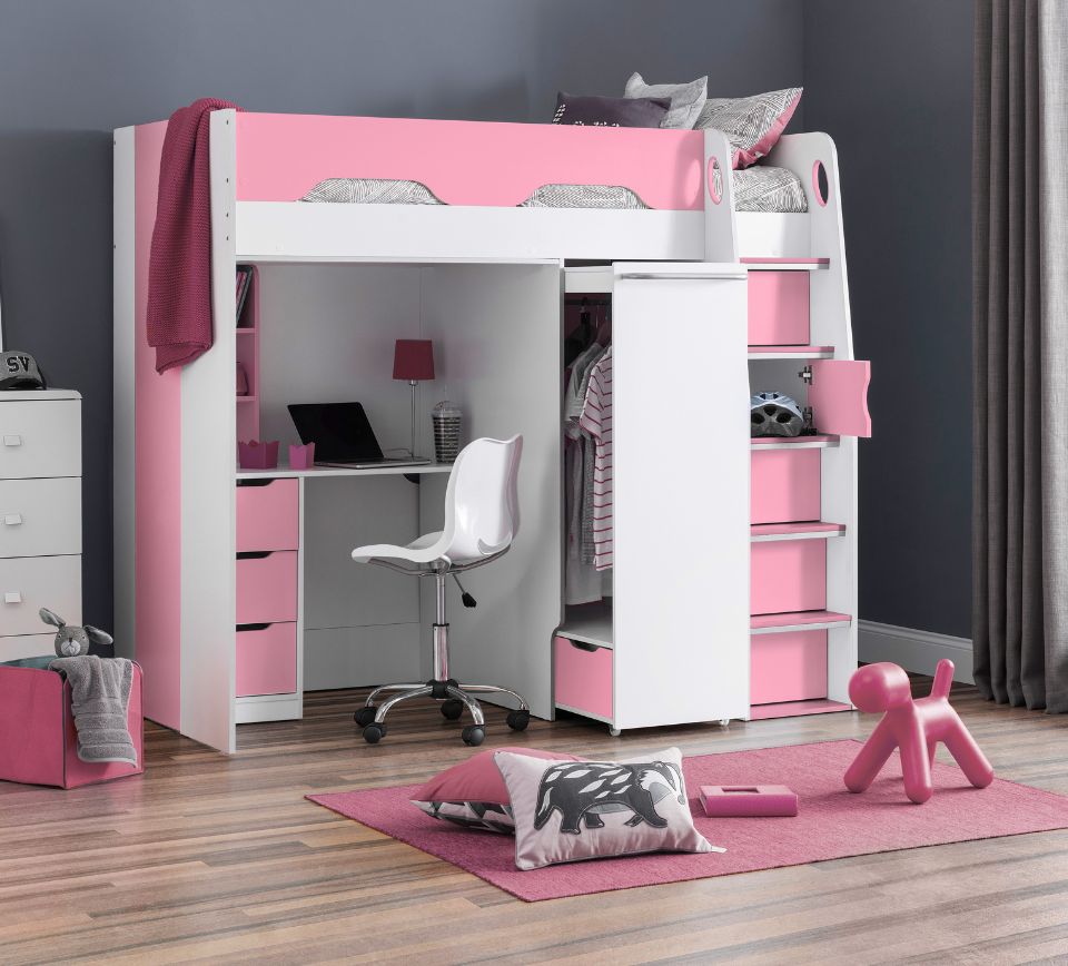 Mid Sleeper Bed With Pink And White Cabin Bed Pegasus Single Kids