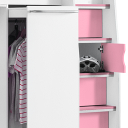 Pegasus - Single - Kids High Sleeper Bed - Wardrobe - Desk and Storage - Pink and White - Wooden - 3ft - Happy Beds - thumbnail 7