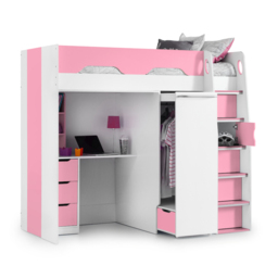Pegasus - Single - Kids High Sleeper Bed - Wardrobe - Desk and Storage - Pink and White - Wooden - 3ft - Happy Beds - thumbnail 5