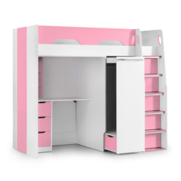 Pegasus - Single - Kids High Sleeper Bed - Wardrobe - Desk and Storage - Pink and White - Wooden - 3ft - Happy Beds - thumbnail 6