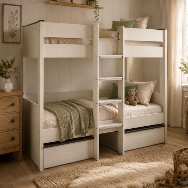 Celeste - Single - Bunk Bed with Two Underbed Drawers - Off-White - Wooden - 3ft - image 1