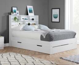 Alfie - Double - Bookcase Storage Bed - Underbed Storage - White - Wooden - 4ft6 - Happy Beds - thumbnail 2