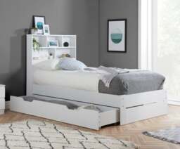 Alfie - Double - Bookcase Storage Bed - Underbed Storage - White - Wooden - 4ft6 - Happy Beds - thumbnail 3