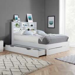 Alfie - Double - Bookcase Storage Bed - Underbed Storage - White - Wooden - 4ft6 - Happy Beds - thumbnail 1