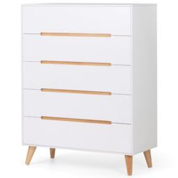 Alicia - 5 Drawer Bedside Table - White/Oak - Wooden - Happy Beds - thumbnail 1