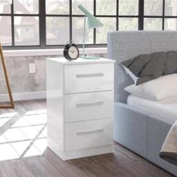 Lynx - Gloss 3 Drawer Bedside Table - White - Wooden - Happy Beds - thumbnail 1