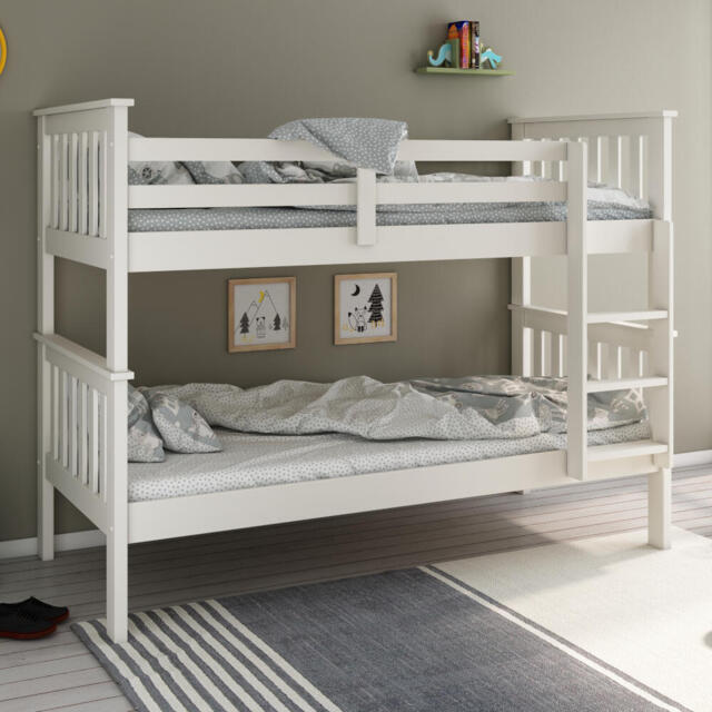 Atlantis - Single - Kids White Solid Pine Wooden Bunk Bed Frame - 3ft - Happy Beds - image 1