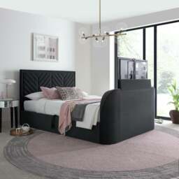 Sherlock - Super King Size - Side-Opening Ottoman Storage Electric TV Bed - Dark Grey - Velvet - 6ft - Happy Beds - thumbnail 1