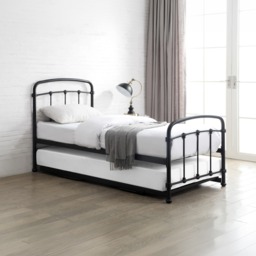 Mostyn - Single - Guest Bed with Underbed Trundle - Black - Metal - 3ft - Happy Beds - thumbnail 2