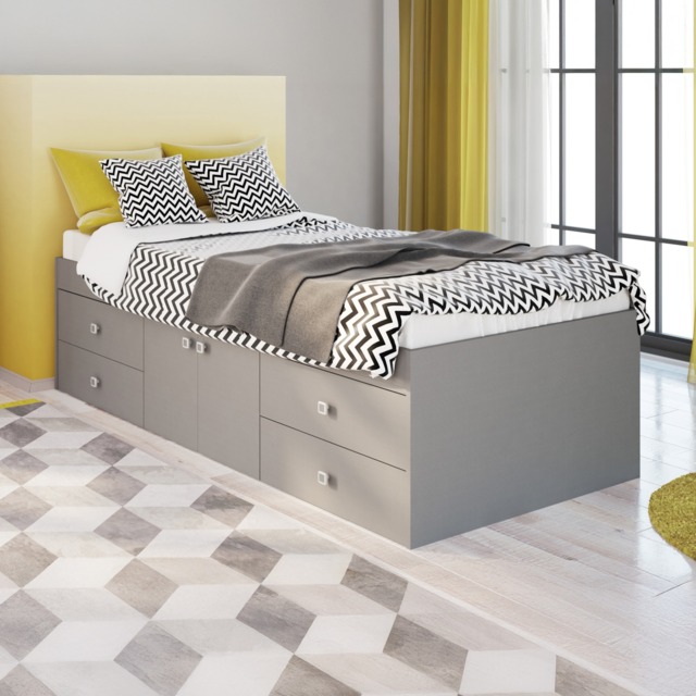 Arctic - Single - Kids Low Sleeper 4 Drawer Storage Bed - Grey - Wood - 3ft - Happy Beds