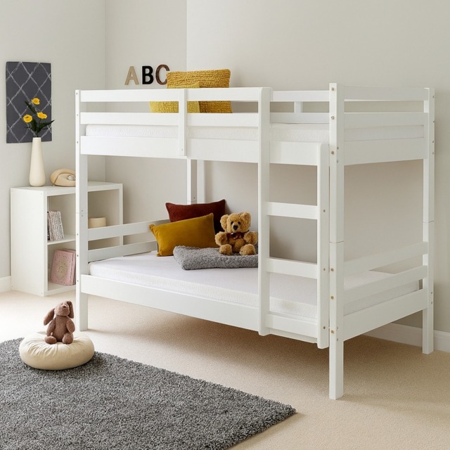 Durham - Single - Kids Bunk Bed - White - Wood - 3ft - Happy Beds - image 1