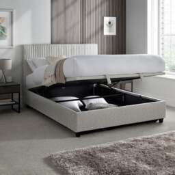 Avery - King Size - Ottoman Storage Bed - Stone Grey - Fabric - 5ft - Happy Beds - thumbnail 2